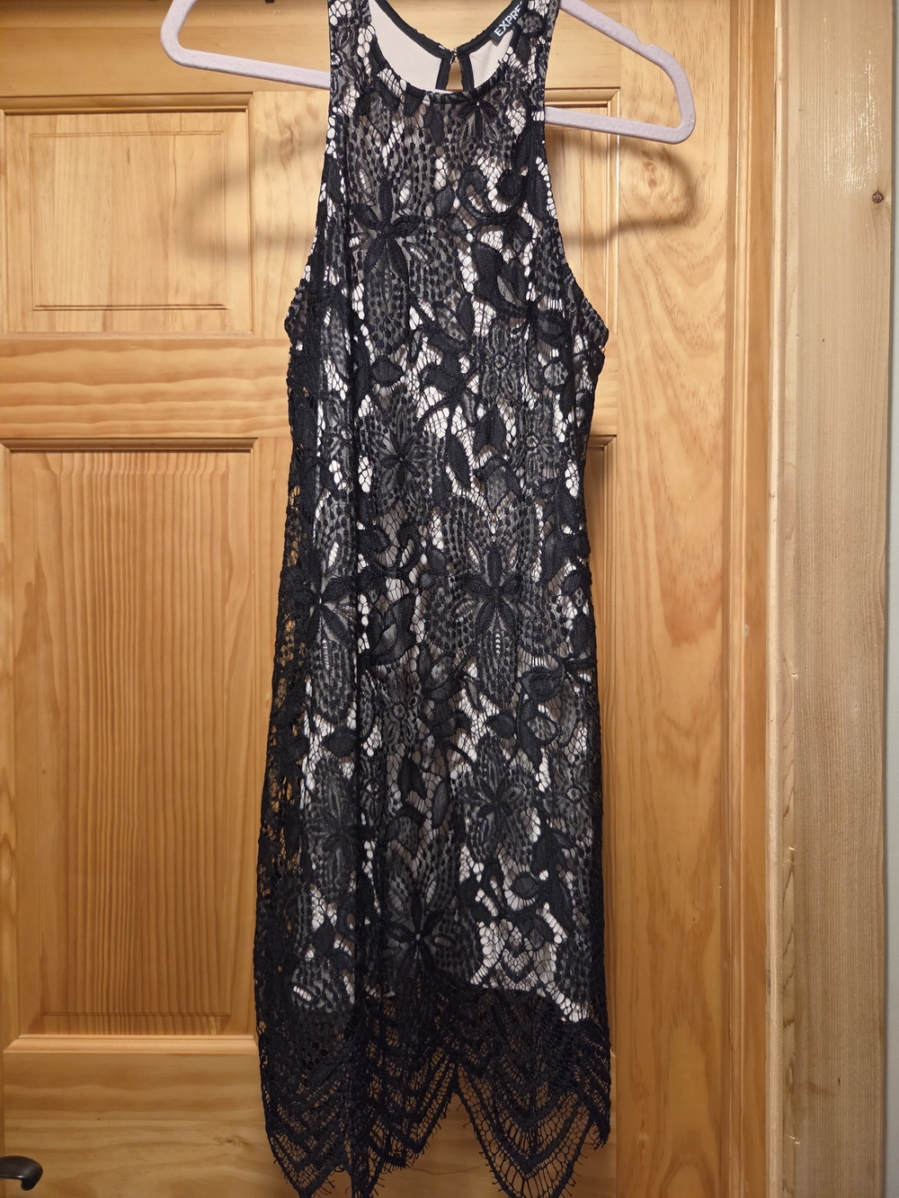 Express Black Floral Lace Halter Dress